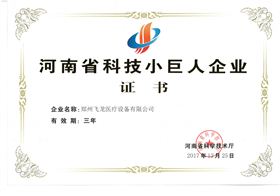 河南省科技小巨人企业证书